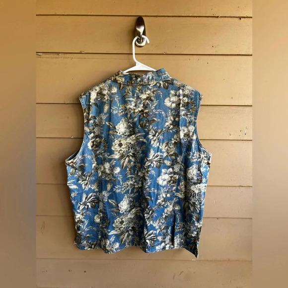 Vintage 90's Floral Button Down Denim Vest - Size XL - Picture 4 of 4